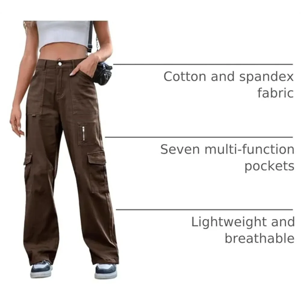 IVIR Brown High Waisted Wide Leg Cargo Pants | Y2K Baggy Streetwear